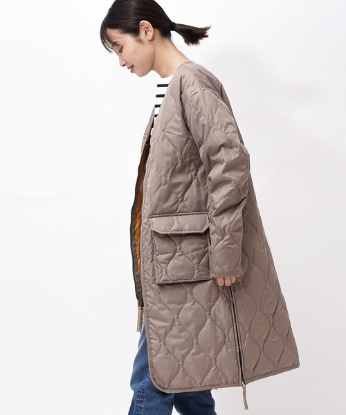 TAION(タイオン)の「【 TAION / タイオン 】 ミリタリー Vネック ジップ ダウンコート TAION101ZML1LONG DON(ノーカラージャケット・レディース・ベージュ/ライトブラウン/オリーブドラブ/ブラック・S/M)」の5枚目の写真