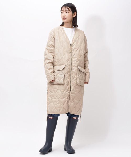 TAION(タイオン)の「【 TAION / タイオン 】 ミリタリー Vネック ジップ ダウンコート TAION101ZML1LONG DON(ノーカラージャケット・レディース・ベージュ/ライトブラウン/オリーブドラブ/ブラック・S/M)」の9枚目の写真