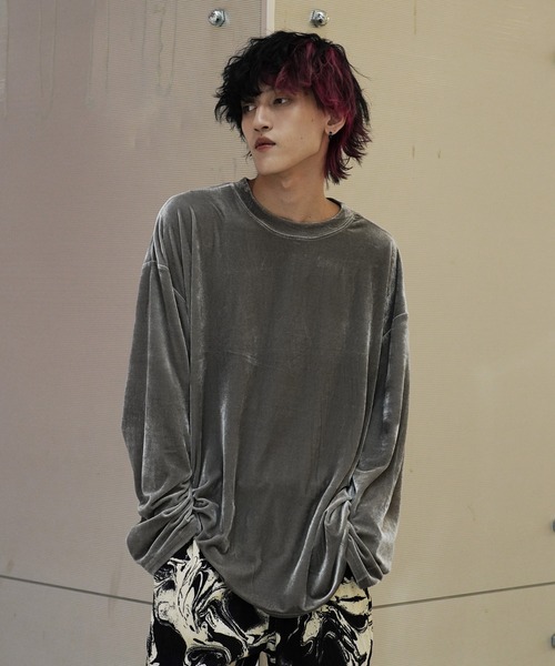 G.O.C（ジーオーシー）の「オーバーサイズ ベロア ロンTEE（Tシャツ/カットソー・メンズ・ブラック/グレー/グリーン/ベージュ系その他/ブルーグリーン/ワイン・MEDIUM/LARGE）」の11枚目の写真