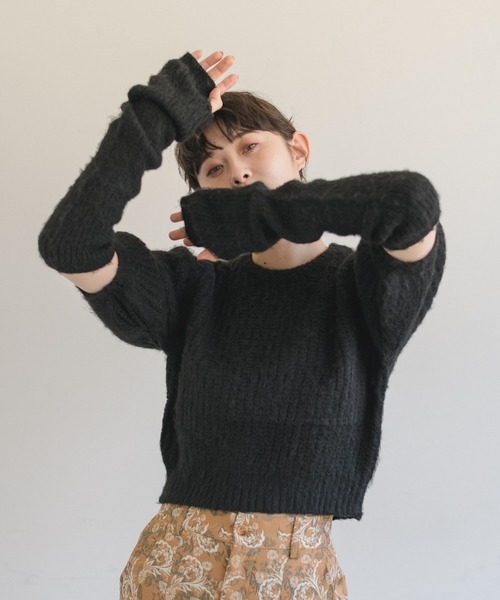 idem(イデム)の「arm warmer mohair knit/アームウォーマーモヘアニット(ニット/セーター・レディース・ブラック/カーキ/アイボリー・FREE)」の19枚目の写真