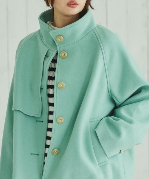 coen（コーエン）の「スタンドネックショートコート（その他アウター・レディース・ライトグレー/ライム/ネイビー・M/L）」の4枚目の写真