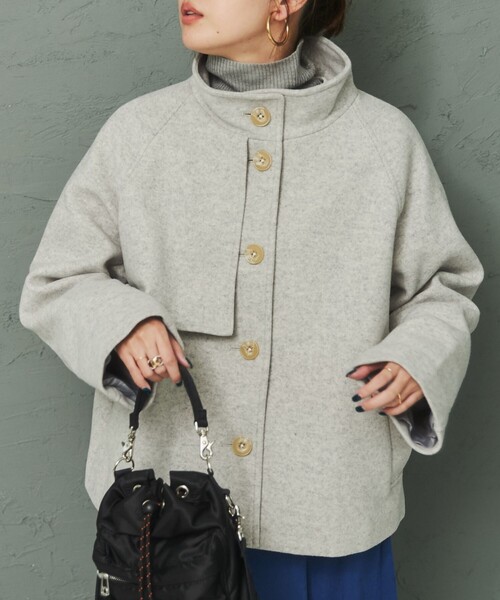 coen（コーエン）の「スタンドネックショートコート（その他アウター・レディース・ライトグレー/ライム/ネイビー・M/L）」の8枚目の写真