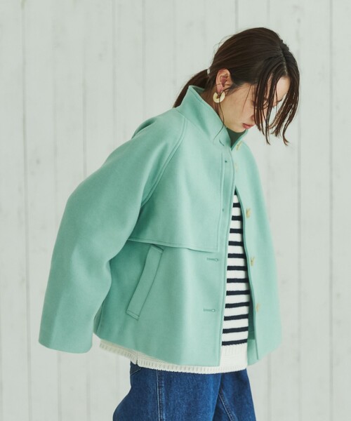 coen（コーエン）の「スタンドネックショートコート（その他アウター・レディース・ライトグレー/ライム/ネイビー・M/L）」の10枚目の写真