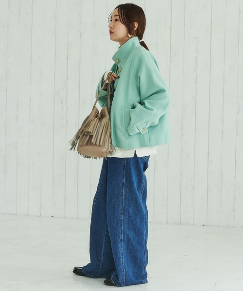 coen（コーエン）の「スタンドネックショートコート（その他アウター・レディース・ライトグレー/ライム/ネイビー・M/L）」の11枚目の写真