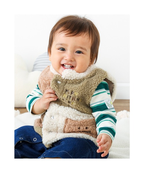 SLAP SLIP BABY（スラップスリップベビー）の「SLAPSLIPBABY/【お揃い】配色切り替え恐竜ポケットボアベストベビー(70~80cm)（ベスト・キッズ・グレー系その他/ベージュ系その他・ONESIZE）」の2枚目の写真