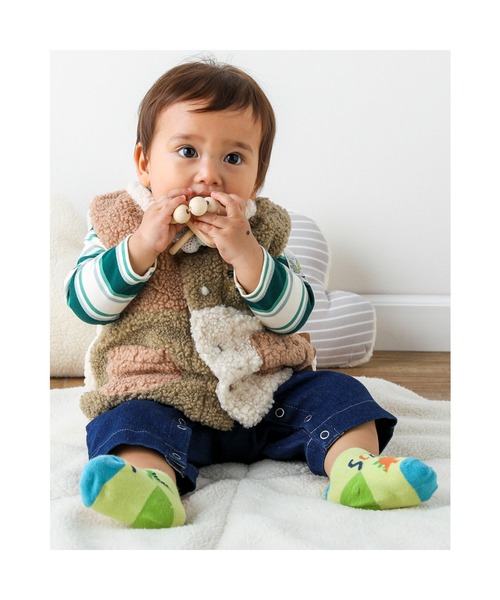 SLAP SLIP BABY（スラップスリップベビー）の「SLAPSLIPBABY/【お揃い】配色切り替え恐竜ポケットボアベストベビー(70~80cm)（ベスト・キッズ・グレー系その他/ベージュ系その他・ONESIZE）」の11枚目の写真