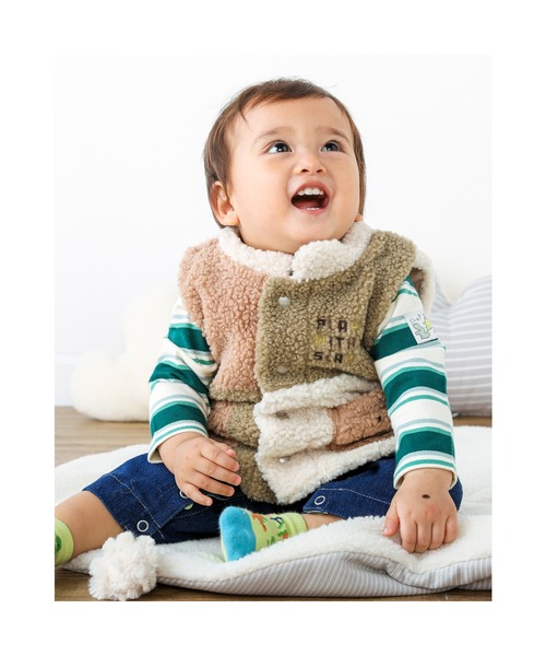 SLAP SLIP BABY（スラップスリップベビー）の「SLAPSLIPBABY/【お揃い】配色切り替え恐竜ポケットボアベストベビー(70~80cm)（ベスト・キッズ・グレー系その他/ベージュ系その他・ONESIZE）」の17枚目の写真