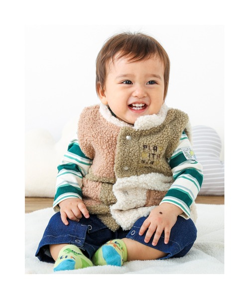 SLAP SLIP BABY（スラップスリップベビー）の「SLAPSLIPBABY/【お揃い】配色切り替え恐竜ポケットボアベストベビー(70~80cm)（ベスト・キッズ・グレー系その他/ベージュ系その他・ONESIZE）」の5枚目の写真