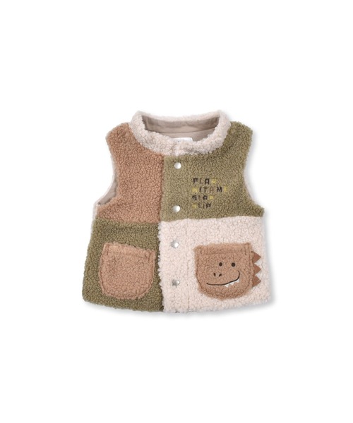 SLAP SLIP BABY（スラップスリップベビー）の「SLAPSLIPBABY/【お揃い】配色切り替え恐竜ポケットボアベストベビー(70~80cm)（ベスト・キッズ・グレー系その他/ベージュ系その他・ONESIZE）」の7枚目の写真