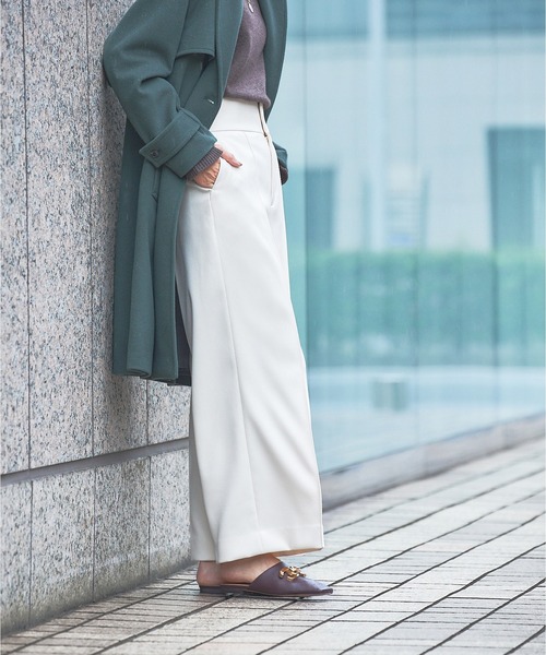 qualite(カリテ)の「ハイウエストカルゼパンツ(その他パンツ・レディース・オフホワイト/ダークブラウン・36/38/40)」の2枚目の写真