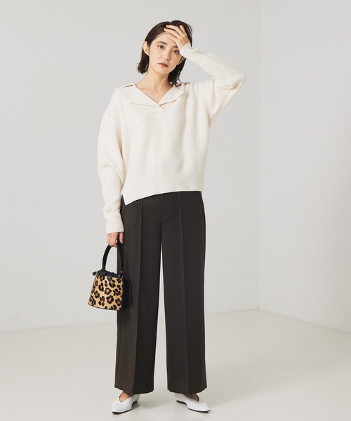 qualite(カリテ)の「ハイウエストカルゼパンツ(その他パンツ・レディース・オフホワイト/ダークブラウン・36/38/40)」の8枚目の写真