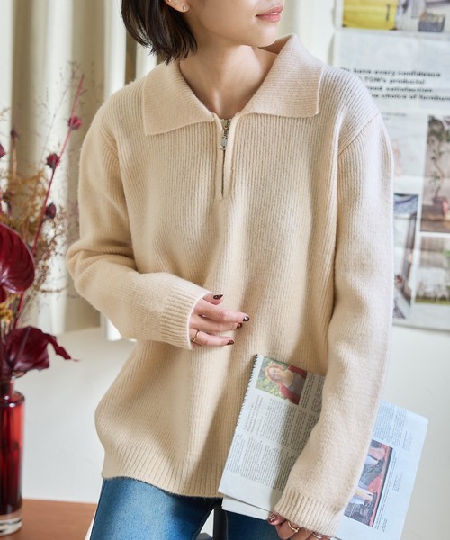 SETUP7(セットアップセブン)の「【SETUP7】ハーフジップニットプルオーバー SCCH251(ニット/セーター・レディース・ピンク/ブルー/アイボリー/ブラック/ベージュ・FREE)」の7枚目の写真