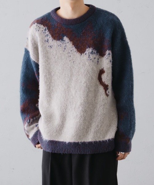 epnok(エプノック)の「モヘアライクランダムカラーニット(ニット/セーター・メンズ・ブルー/テラコッタ/マスタード・SMALL/MEDIUM/LARGE)」の3枚目の写真