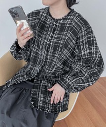 ノーカラーツイードジャケット