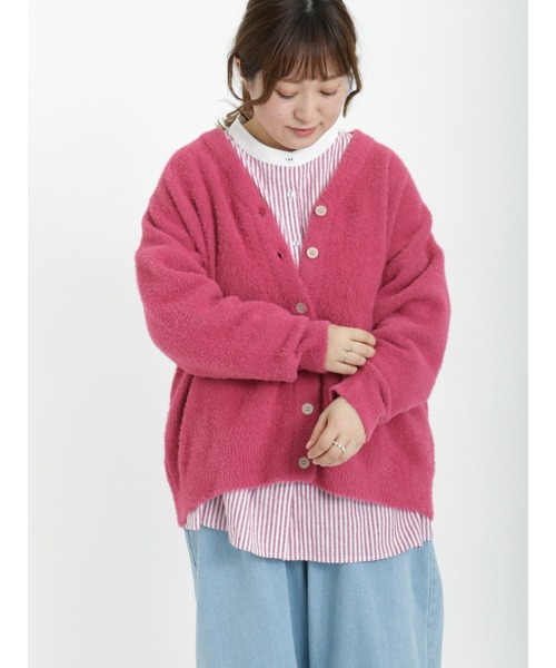 Samansa Mos2（サマンサ モスモス）の「シャギーVネックカーディガン（カーディガン/ボレロ・レディース・ブルー/ブラック/ピンク/ベージュ・ﾌﾘ-）」の8枚目の写真