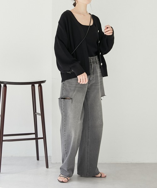 COLLAGE GALLARDAGALANTE（コラージュガリャルダガランテ）の「ニットタンク（タンクトップ・レディース・ブラック/ホワイト・FREE）」の18枚目の写真