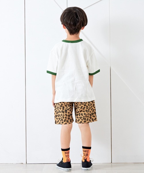 MAKE YOUR DAY（メイクユアデイ）の「ヒョウの朝ごはんリンガー半袖Tシャツ■80～140cm（Tシャツ/カットソー・キッズ・グリーン/ネイビー・80/90/100/110/120/130/140）」の6枚目の写真