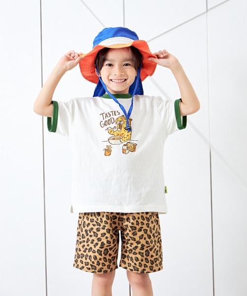 MAKE YOUR DAY（メイクユアデイ）の「ヒョウの朝ごはんリンガー半袖Tシャツ■80～140cm（Tシャツ/カットソー・キッズ・グリーン/ネイビー・80/90/100/110/120/130/140）」の4枚目の写真