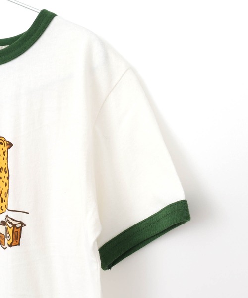 MAKE YOUR DAY（メイクユアデイ）の「ヒョウの朝ごはんリンガー半袖Tシャツ■80～140cm（Tシャツ/カットソー・キッズ・グリーン/ネイビー・80/90/100/110/120/130/140）」の13枚目の写真