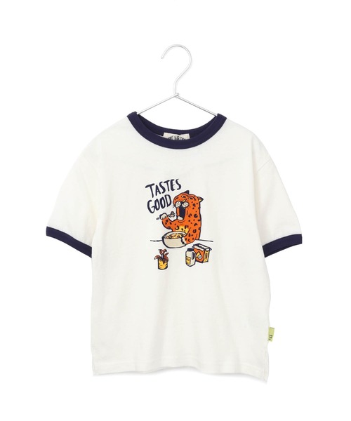 MAKE YOUR DAY（メイクユアデイ）の「ヒョウの朝ごはんリンガー半袖Tシャツ■80～140cm（Tシャツ/カットソー・キッズ・グリーン/ネイビー・80/90/100/110/120/130/140）」の18枚目の写真