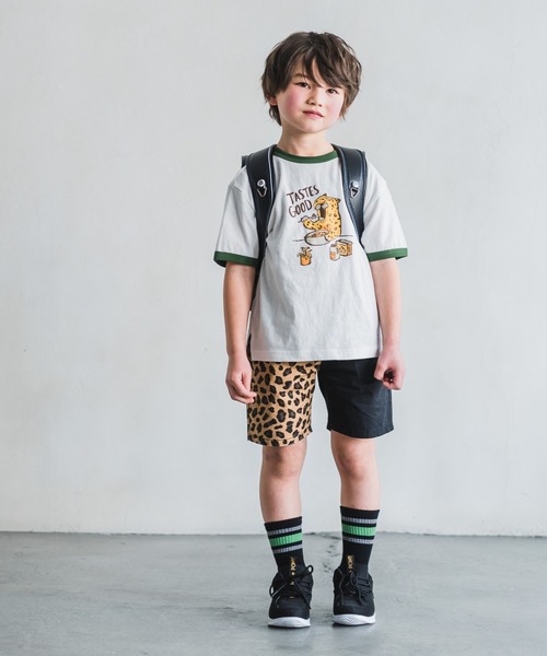 MAKE YOUR DAY（メイクユアデイ）の「ヒョウの朝ごはんリンガー半袖Tシャツ■80～140cm（Tシャツ/カットソー・キッズ・グリーン/ネイビー・80/90/100/110/120/130/140）」の16枚目の写真