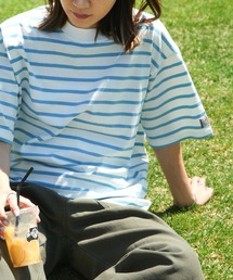 ZIP FIVE | 【ユニセックス】袖ピスネーム入り ビッグシルエット ボーダー半袖Tシャツ(Tシャツ/カットソー)