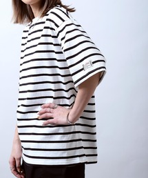 ZIP FIVE | 【ユニセックス】袖ピスネーム入り ビッグシルエット ボーダー半袖Tシャツ(Tシャツ/カットソー)