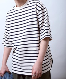 ZIP FIVE | 【ZIP FIVE】【ユニセックス】袖ピスネーム入り ビッグシルエット マルチボーダー半袖Tシャツ(Tシャツ/カットソー)