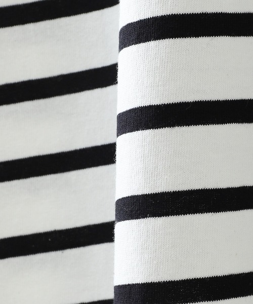 ZIP FIVE(ジップファイブ)の「【ZIP FIVE】【ユニセックス】袖ピスネーム入り ビッグシルエット マルチボーダー半袖Tシャツ(Tシャツ/カットソー・レディース・ホワイト×ブラック/ホワイト×グリーン/ホワイト×ブルー/クリーム/ホワイト×ネイビー/ブラック×ホワイト/ベージュ系・SMALL/LARGE/MEDIUM)」の21枚目の写真