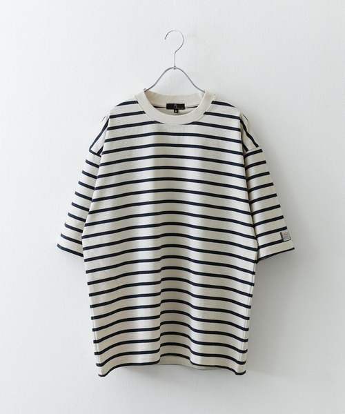 ZIP FIVE(ジップファイブ)の「【ZIP FIVE】【ユニセックス】袖ピスネーム入り ビッグシルエット マルチボーダー半袖Tシャツ(Tシャツ/カットソー・レディース・ホワイト×ブラック/ホワイト×グリーン/ホワイト×ブルー/クリーム/ホワイト×ネイビー/ブラック×ホワイト/ベージュ系・SMALL/LARGE/MEDIUM)」の10枚目の写真