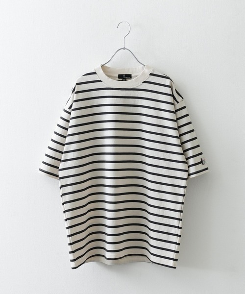 ZIP FIVE(ジップファイブ)の「【ZIP FIVE】【ユニセックス】袖ピスネーム入り ビッグシルエット マルチボーダー半袖Tシャツ(Tシャツ/カットソー・レディース・ホワイト×ブラック/ホワイト×グリーン/ホワイト×ブルー/クリーム/ホワイト×ネイビー/ブラック×ホワイト/ベージュ系・SMALL/LARGE/MEDIUM)」の9枚目の写真