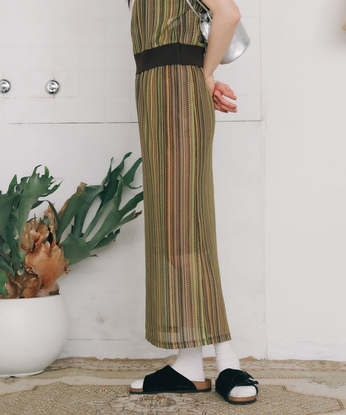 ＋81BRANCA（ハチイチブランカ）の「▲+81BRANCA/ハチイチブランカ MULTI STRIPE SHEER SK ジャガードスカート 透け編み シアー（スカート・レディース・イエロー/オレンジ・FREE）」の11枚目の写真