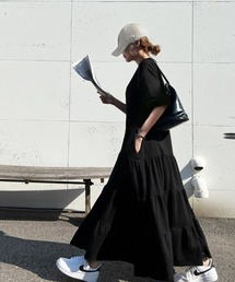 韓国ファッション 半袖ティアードワンピース