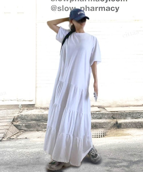 Dalfwin（ダールフィン）の「韓国ファッション 半袖ティアードワンピース（ワンピース・レディース・グレー/アイボリー/ブラック・FREE）」の7枚目の写真