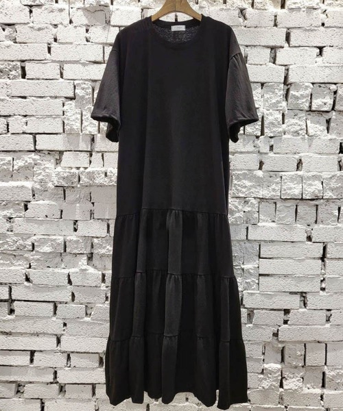 Dalfwin（ダールフィン）の「韓国ファッション 半袖ティアードワンピース（ワンピース・レディース・グレー/アイボリー/ブラック・FREE）」の16枚目の写真