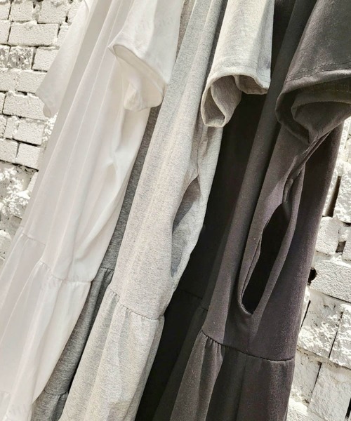 Dalfwin（ダールフィン）の「韓国ファッション 半袖ティアードワンピース（ワンピース・レディース・グレー/アイボリー/ブラック・FREE）」の21枚目の写真