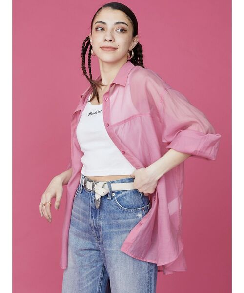 EVRIS（エヴリス）の「シアーオーバーシャツ（シャツ/ブラウス・レディース・ブルー/ネイビー/ホワイト/レッド/ピンク・FREE）」の9枚目の写真