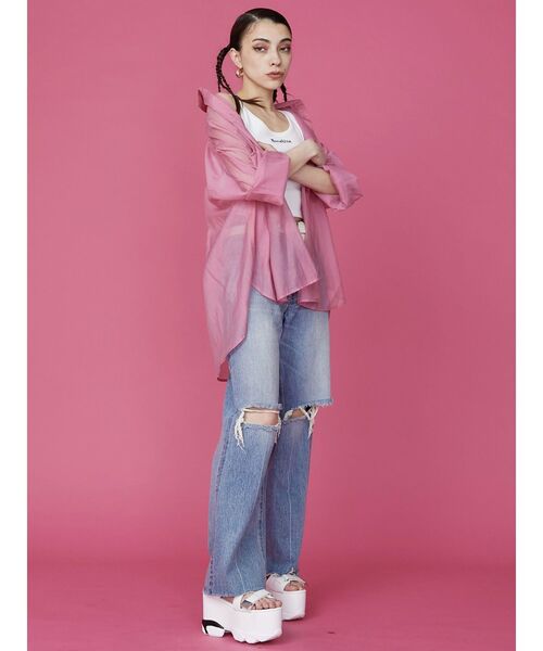 EVRIS（エヴリス）の「シアーオーバーシャツ（シャツ/ブラウス・レディース・ブルー/ネイビー/ホワイト/レッド/ピンク・FREE）」の11枚目の写真