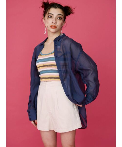 EVRIS（エヴリス）の「シアーオーバーシャツ（シャツ/ブラウス・レディース・ブルー/ネイビー/ホワイト/レッド/ピンク・FREE）」の14枚目の写真