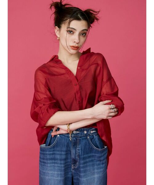 EVRIS（エヴリス）の「シアーオーバーシャツ（シャツ/ブラウス・レディース・ブルー/ネイビー/ホワイト/レッド/ピンク・FREE）」の17枚目の写真