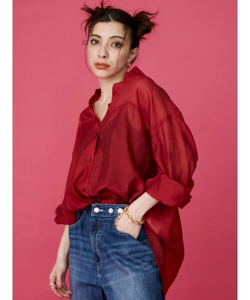 EVRIS（エヴリス）の「シアーオーバーシャツ（シャツ/ブラウス・レディース・ブルー/ネイビー/ホワイト/レッド/ピンク・FREE）」の18枚目の写真