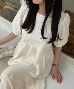 セール】【NARACAMICIE】スクエアジャガードフリル袖半袖