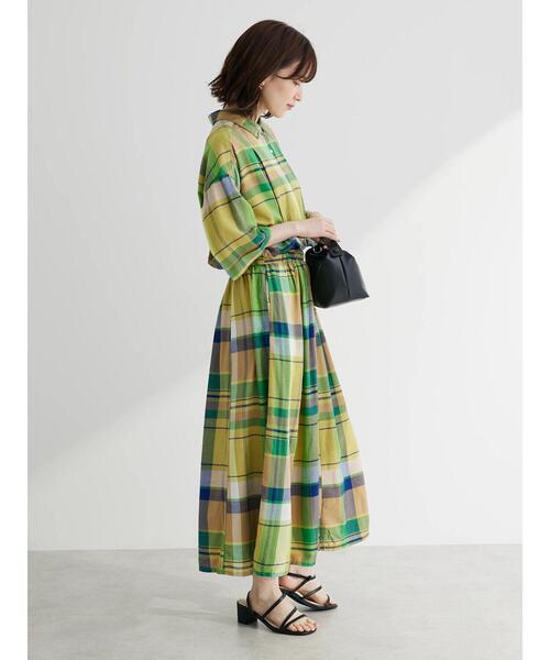 Green　Parks（グリーンパークス）の「I　襟付きワンピース（ワンピース・レディース・チェック/グリーン/ダークネイビー・FREE）」の5枚目の写真
