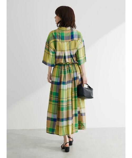 Green　Parks（グリーンパークス）の「I　襟付きワンピース（ワンピース・レディース・チェック/グリーン/ダークネイビー・FREE）」の6枚目の写真
