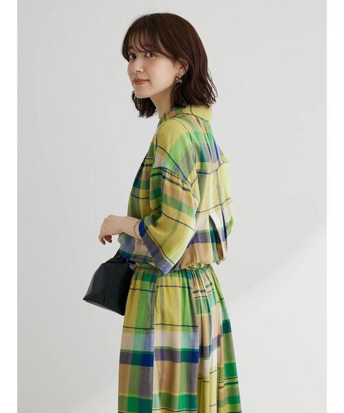 Green　Parks（グリーンパークス）の「I　襟付きワンピース（ワンピース・レディース・チェック/グリーン/ダークネイビー・FREE）」の8枚目の写真