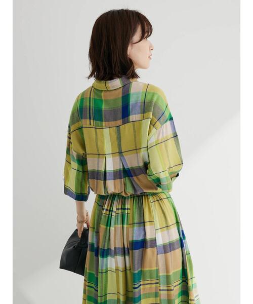 Green　Parks（グリーンパークス）の「I　襟付きワンピース（ワンピース・レディース・チェック/グリーン/ダークネイビー・FREE）」の9枚目の写真