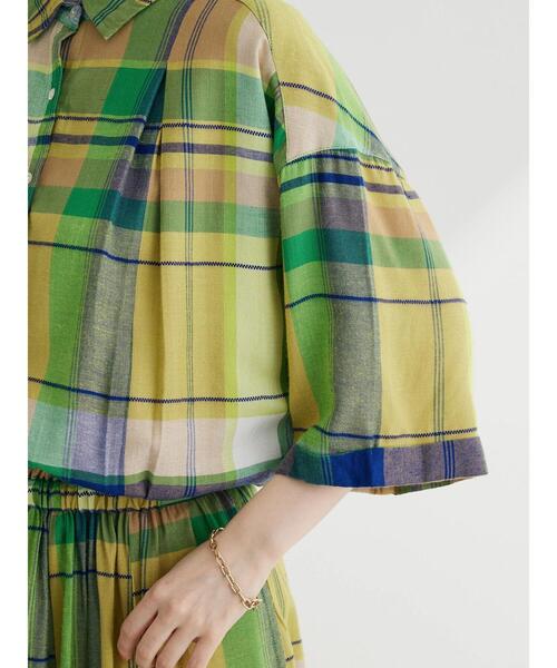 Green　Parks（グリーンパークス）の「I　襟付きワンピース（ワンピース・レディース・チェック/グリーン/ダークネイビー・FREE）」の11枚目の写真