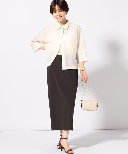 NOLLEY’S（ノーリーズ）の「クロップドシャツ（シャツ/ブラウス・レディース・ブラック/キナリ/ライトグリーン・38）」の4枚目の写真