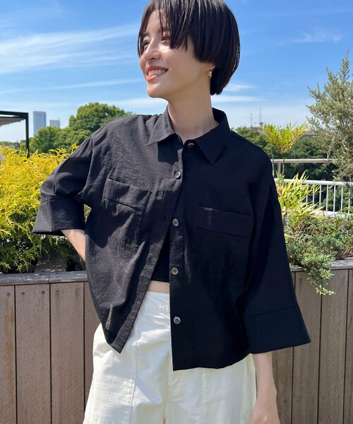 NOLLEY’S（ノーリーズ）の「クロップドシャツ（シャツ/ブラウス・レディース・ブラック/キナリ/ライトグリーン・38）」の19枚目の写真