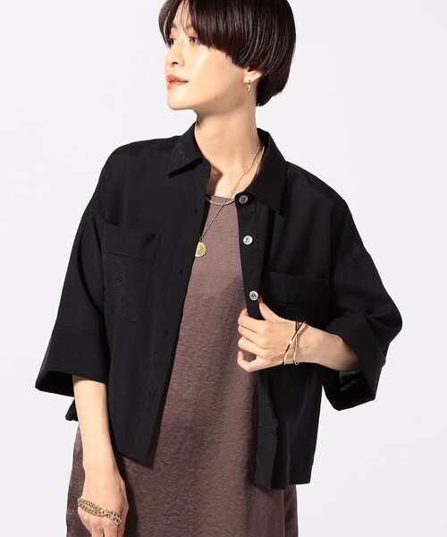 NOLLEY’S（ノーリーズ）の「クロップドシャツ（シャツ/ブラウス・レディース・ブラック/キナリ/ライトグリーン・38）」の7枚目の写真